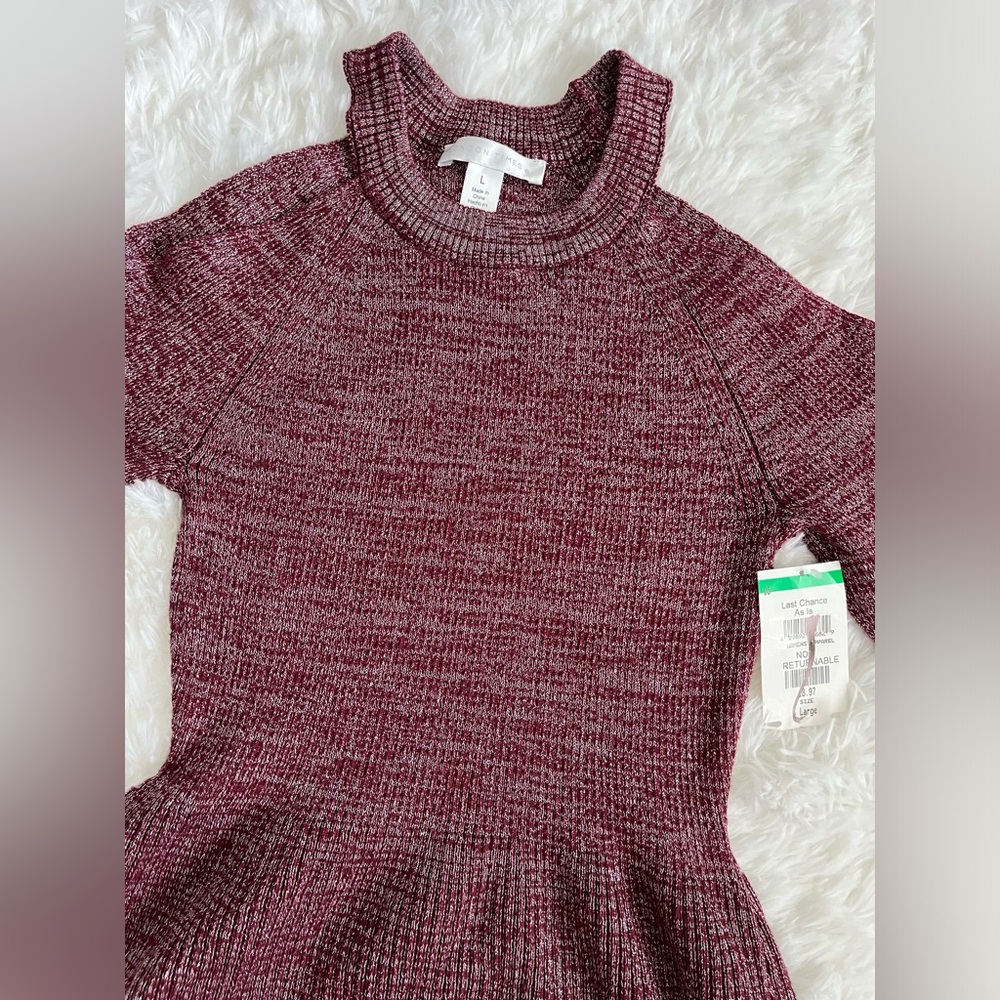 London Times Long Sleeve Cold Shoulder Fit & Flare Sweater Dress Size Large - Picture 4 of 7